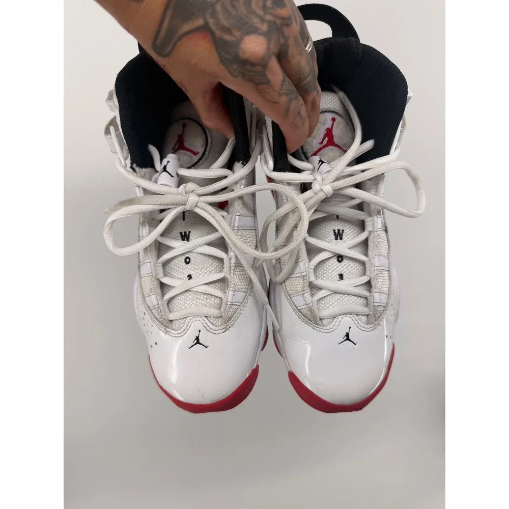 Nike Air Jordan 6 Rings Youth Shoes White Red Leather Basketball‎ Size 4.5Y